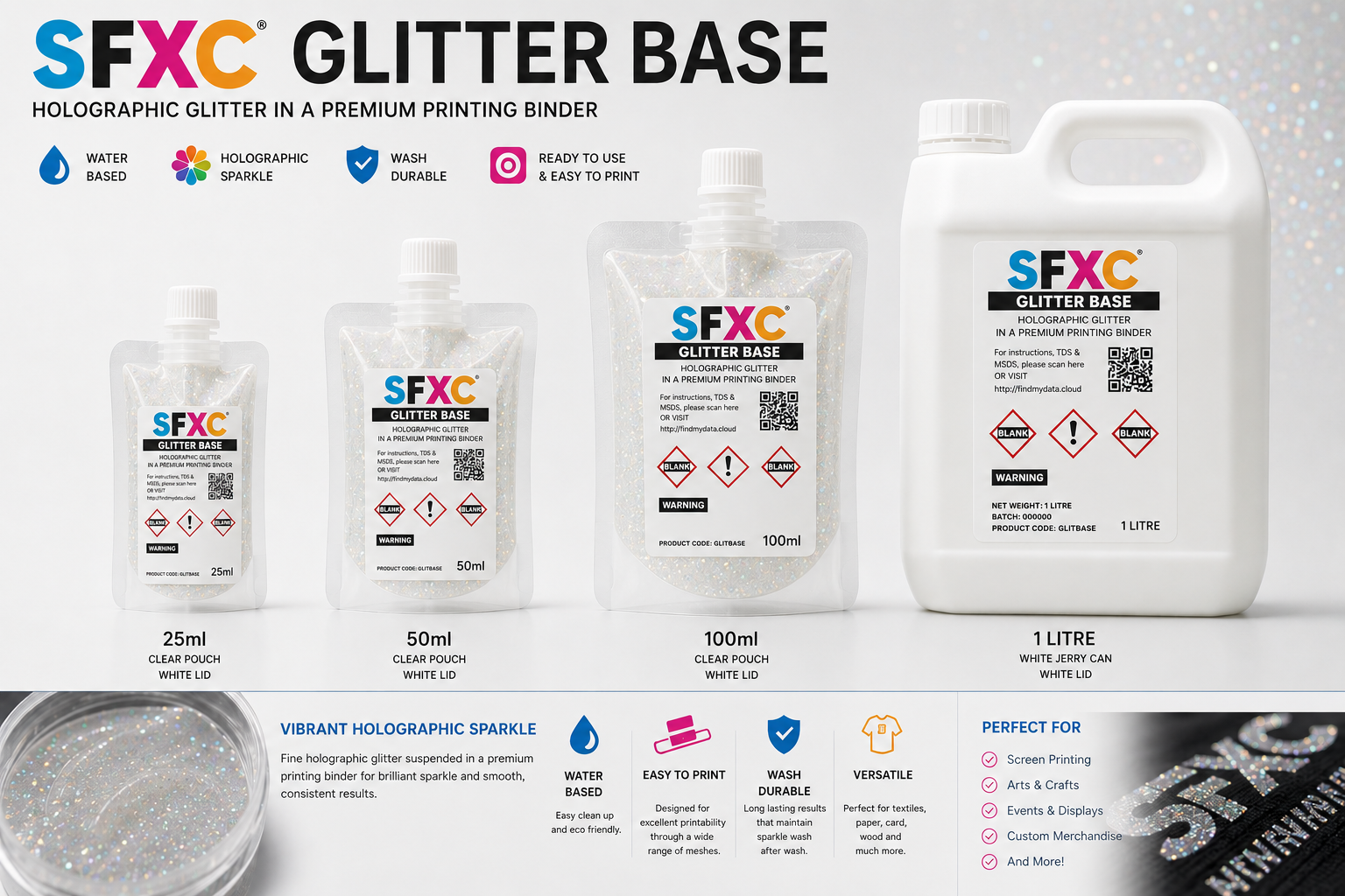 SFXC Glitter base screen printing ink Sparkle Glitter Screen Printing Ink