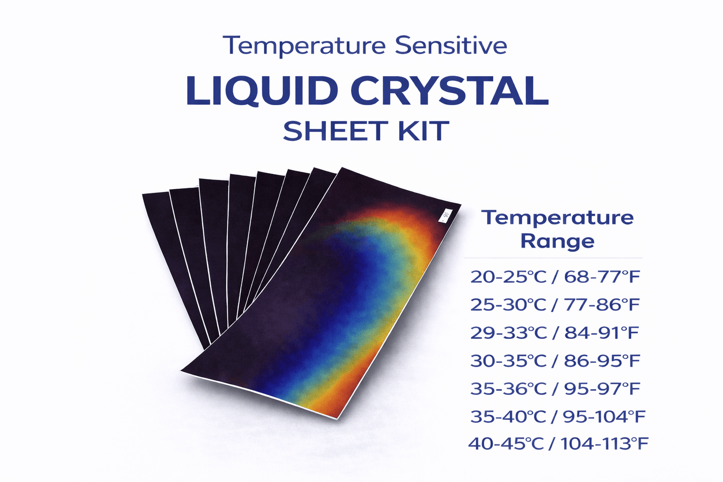 SFXC Liquid Crystal Sheets SFXC Liquid Crystal Sheet R&D Evaluation Pack – 7 Calibrated Temperature Ranges